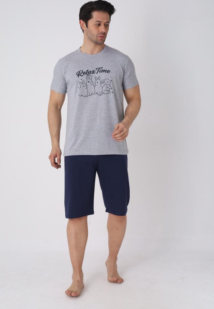 Pijama barbat cu maneca scurta si pantaloni 3/4, culoare gri, Engros